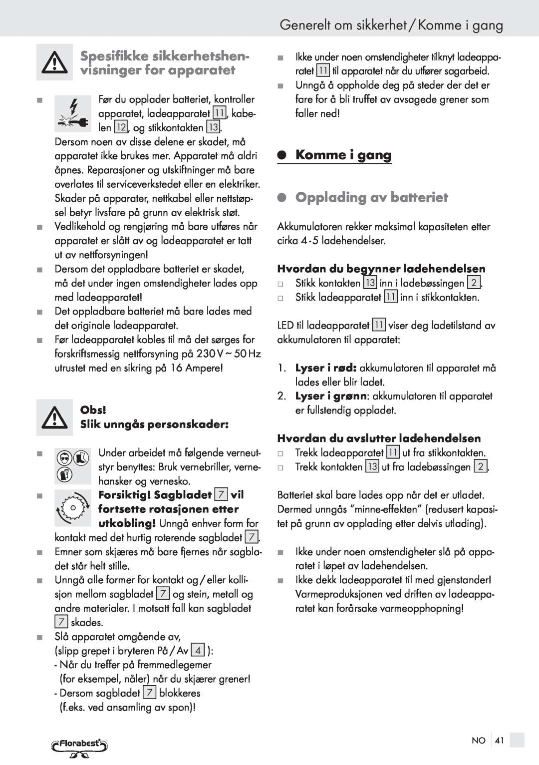 Bench PRC 9.6 manual Generelt om sikkerhet / Komme i gang, Spesifikke sikkerhetshen- visninger for apparatet, QKomme i gang 